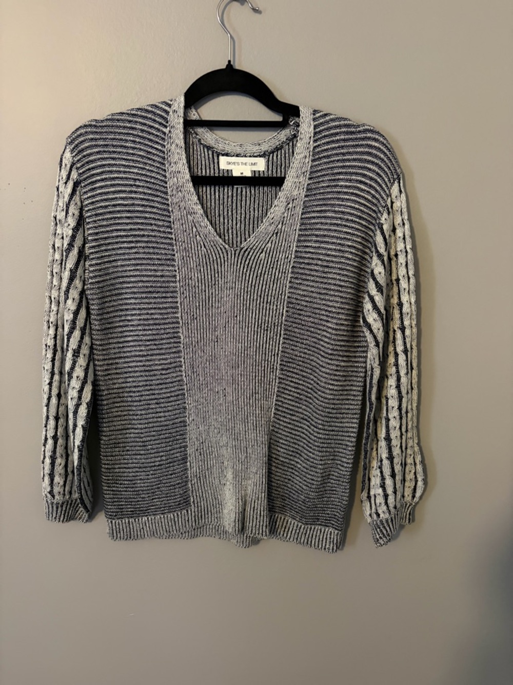 Navy and white V-Neck Knit Sweater